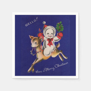 hallo! Vrolijk kerstsnowman op rendier Servet