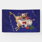 hallo! Vrolijk kerstsnowman op rendier Spandoek (Horizontaal)