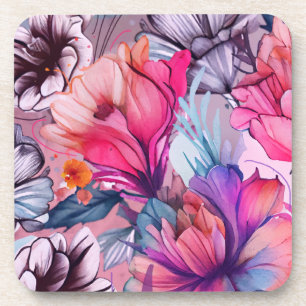 Hallo Vrolijke lente, roze paarse bloemen Bier Onderzetter