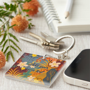 Hallo Vrolijke lente, tropische bloemen Sleutelhanger