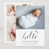 hallo Waterverf Script Baby Fotogeboorte Aankondiging (Voorkant / Achterkant)