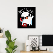 Hallo - ween Funny Ghost Pun Dark BG Poster (Thuiskantoor)