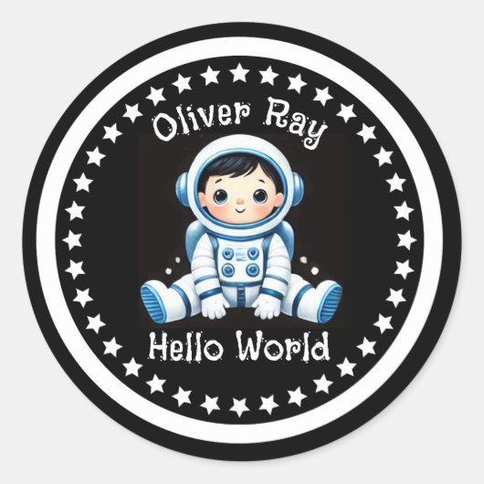 Hallo Wereld Astronaut Custom Ronde Sticker (Voorkant)