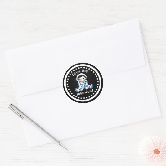 Hallo Wereld Astronaut Custom Ronde Sticker (Envelop)
