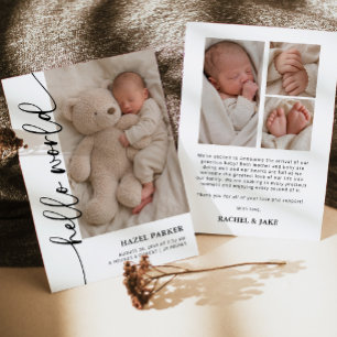 Hallo Wereld Baby Foto Geboorte Aankondiging