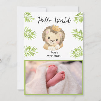 hallo Wereld baby Koning safari dieren Aankondiging