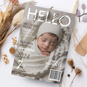 Hallo Wereld Baby Magazine geboorte aankondiging