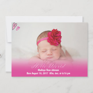 Hallo Wereld Baby Meisje Geboorte aankondiging