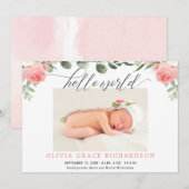 hallo wereld - eucalyptus florale geboorte aankond (Voorkant / Achterkant)