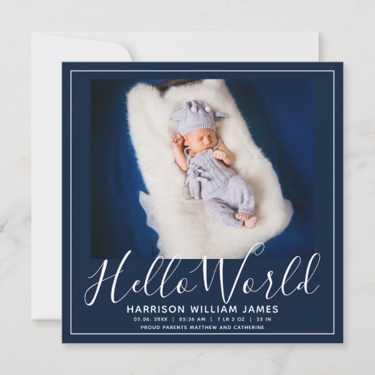 Hallo Wereld Foto Baby Aankondiging (Voorkant)