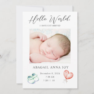 Hallo Wereld I net aangekomen Baby aankondiging