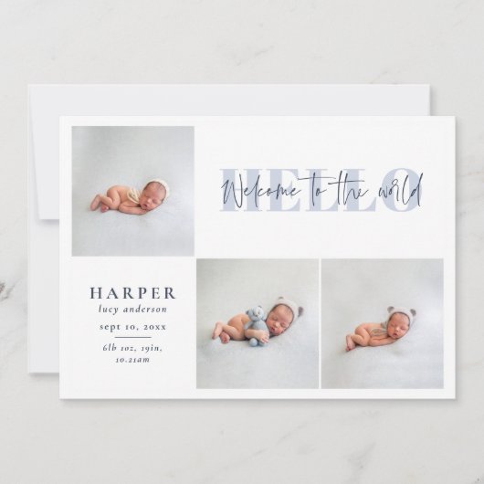 hallo wereld multi-foto modern geometrisch script aankondiging (Voorkant)