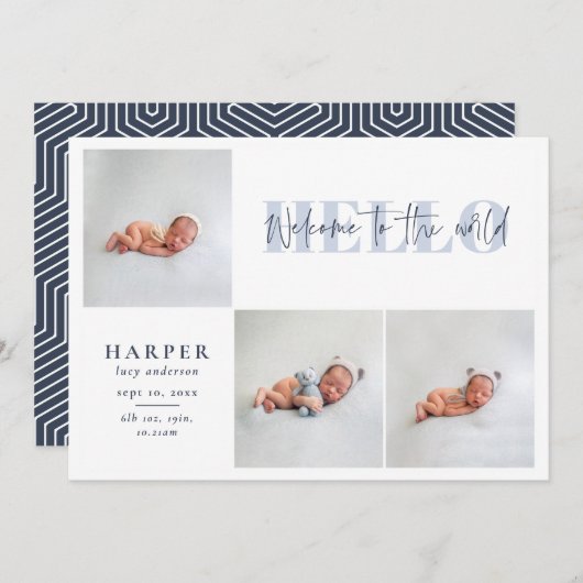 hallo wereld multi-foto modern geometrisch script aankondiging (Voorkant / Achterkant)