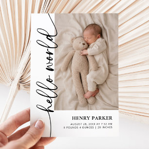 Hallo Wereld Pasgeboren Baby Foto Geboorte Aankondiging