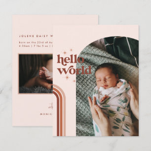 Hallo Wereld Retro Boho Geboorteaankondiging
