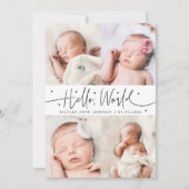 Hallo Wereld Script Wit Multi Foto Geboorte Aankondiging (Voorkant)