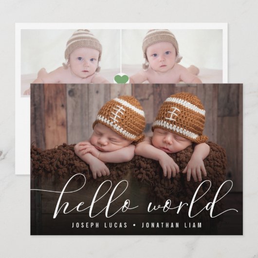 Hallo Wereld Stijlvolle Calligraphy Dubbele Fotoco Aankondiging (Voorkant / Achterkant)