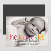 hallo Wereldfoto geboorteaankondiging Aankondiging (Voorkant / Achterkant)