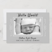 hallo Wereldfoto grijze Baby geboorteaankondiging Aankondiging (Voorkant)
