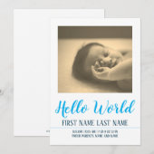 hallo Wereldgeboorteaankondiging met foto (Voorkant / Achterkant)