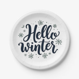 Hallo Winter Christmas Snowflake Winterseizoen Papieren Bordje