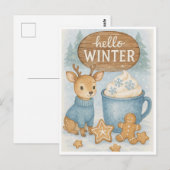 Hallo Winter.Gezellig rendier, warme cacao, peperk Briefkaart (Voorkant / Achterkant)