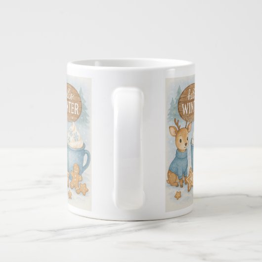 Hallo Winter.Gezellig rendier, warme cacao, peperk Extra Grote Beker (Achterkant)