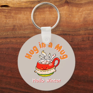 Hallo Winter Knuffel in een Mok Cozy Kawaii Illust Sleutelhanger