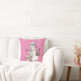 Hallo Winter Roze Sneeuwman en Muis Kerstmis Kussen