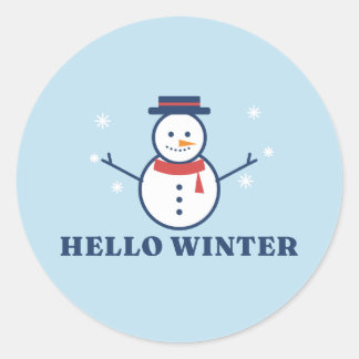 Hallo Winter Sneeuwman Gezellige Seizoen Kerstvaka Ronde Sticker