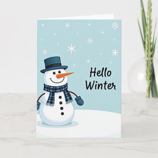 Hallo Winterkaart Schattige Sneeuwman Tophoed Kaart (Voorkant)