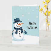 Hallo Winterkaart Schattige Sneeuwman Tophoed Kaart (Gele Bloem)