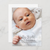 hallo World Birth Annoucement Aankondiging (Voorkant / Achterkant)