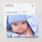 hallo World New Baby Modern kondiging Aankondigingskaart (Voorkant / Achterkant)