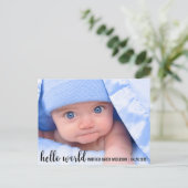 hallo World New Baby Modern kondiging Aankondigingskaart (Staand voorkant)