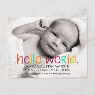 hallo World Photo Birth Announcement Briefkaart