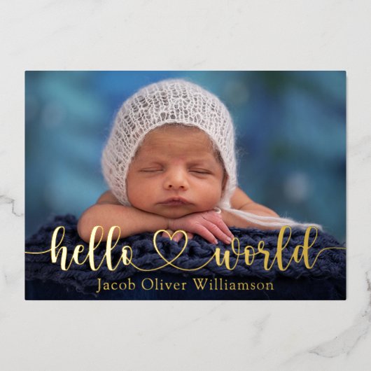 Hallo World Photo Collage Gold Baby Aankondiging (Voorkant)