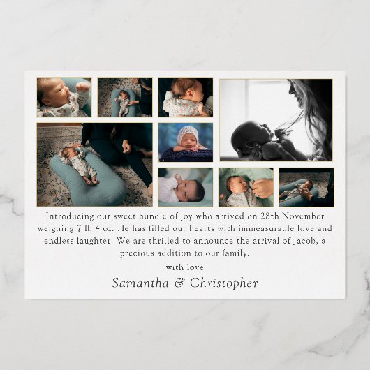 Hallo World Photo Collage Gold Baby Aankondiging (Achterkant)