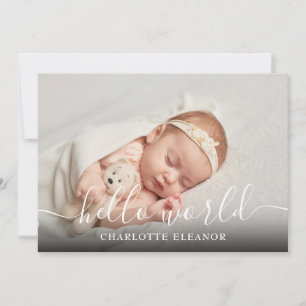 hallo World Photo Elegant Script Girl Birth Aankondiging