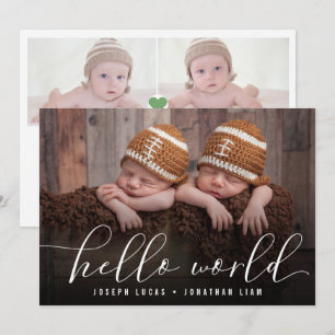 hallo World Stylish Calligraphy Twin Photo Collage Aankondiging