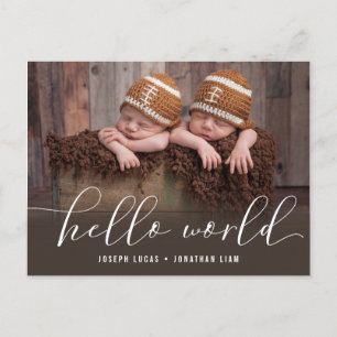 hallo World Twins Photo Birth Aankondigingskaart