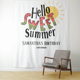 Hallo Zachte Zomer Zwembad Feest Verjaardag Achter Wandkleed