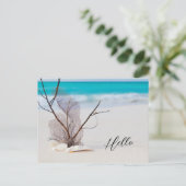 Hallo Zandstrand met witte zeeschelpen Briefkaart (Staand voorkant)