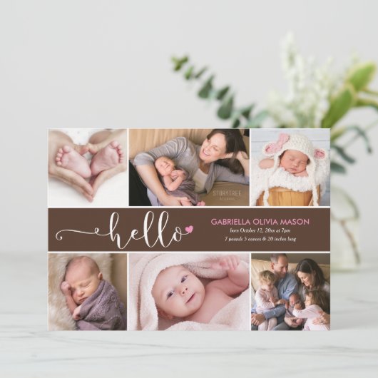 hallo Zes Foto Collage Birth koninklijke aankondig Aankondiging (Staand voorkant)