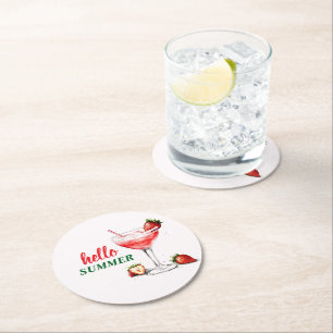Hallo Zomer Aardbeiencocktail Papieren Onderzett Ronde Kartonnen Onderzetter