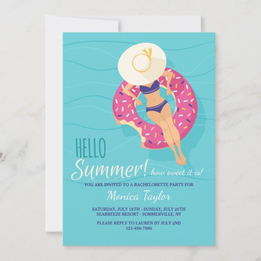 Hallo Zomer Bachelorette Feestuitnodigingen Kaart (Voorkant)