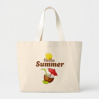 Hallo Zomer Gele Zon Kokosnoot Rode Paraplu Grote Tote Bag