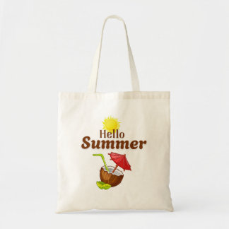 Hallo Zomer Gele Zon Kokosnoot Rode Paraplu Tote Bag