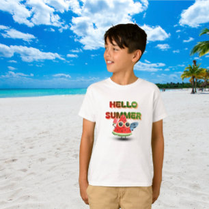Hallo Zomer Schattig Watermeloen Strand Kunst T-shirt
