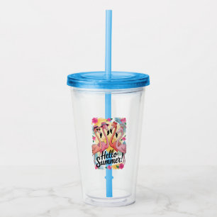 Hallo Zomer Schattige Flamingo Strand Vakantie Tro Acryl Drinkbeker